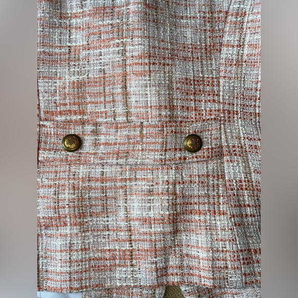 CACHE Women's Tweed Blazer Jacket Size 10” casual 3/4 sleeve Pink/orange/white - Picture 2 of 14